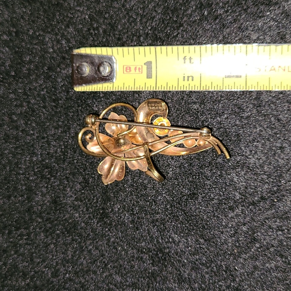 Vintage Carl-Art 12KT GF Floral Brooch  Rose Gold Filled Art Deco Wire Scrolls - Picture 4 of 8